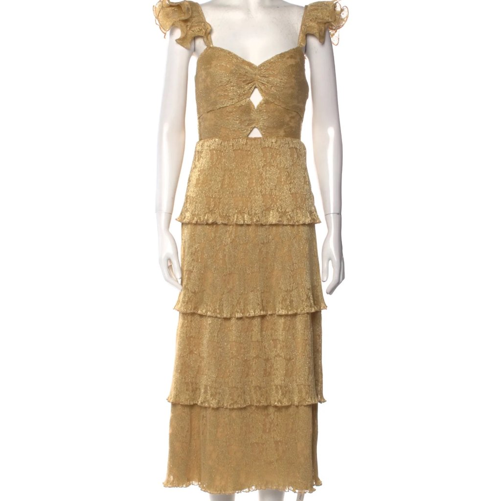 Saylor Soma Tiered Foil Lace Midi Dress Size S